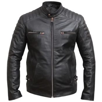 Men’s Black Distressed Leather Biker Motorcycle Jacket