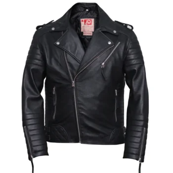 Men’s Black Brando Diamond Design Motorcycle Leather Jacket