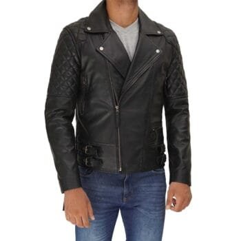 Asymmetrical Men's Black Leather Motorcycle Jacket