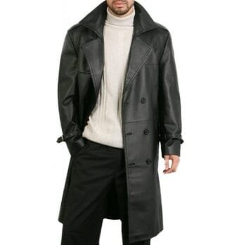 Augusta Double Breasted Black Lambskin Trench Leather Overcoat Men's
