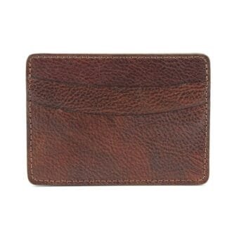 ITALIAN GLAZED MILLED CALFSKIN LEATHER ID/CARD CASE IN BROWN