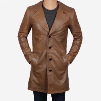 Brown 3 Quarter Real Lambskin Leather Mid Length Coat Men's