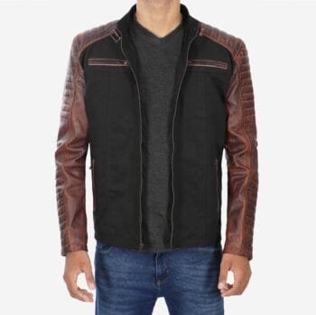 Café Racer Men's Black and Brown Leather Jacket