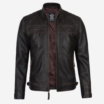 Claude Men's Biker Brown Quilted Distressed Leather Jacket
