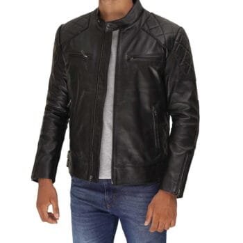 David Men's Black Leather Café Racer Jacket