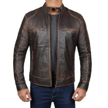 Dodge Vintage Brown Leather Café Racer Jacket