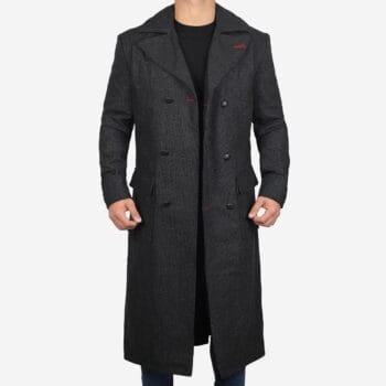 Double Breasted Grey Detective Wool Coat Men