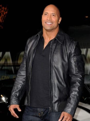 Dwayne Johnson Black Biker Leather Jacket
