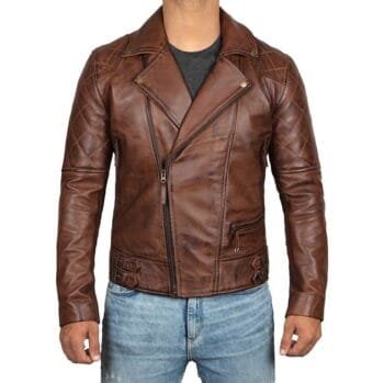 Frisco Quilted Asymmetrical Brown Motorcycle Leather Jacket