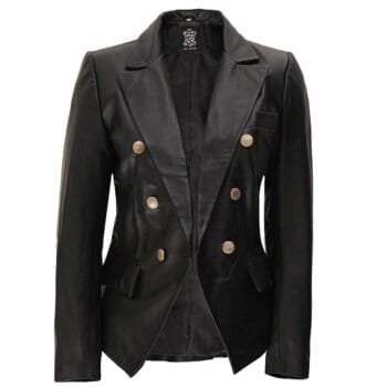 Kim Double Breasted Black Leather Blazer Women