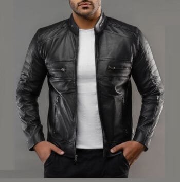 Men's Black Perforated Lambskin Café Racer Leather Jacket
