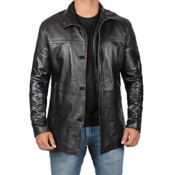 Mens Premium Black Leather Coat - 3/4 Length