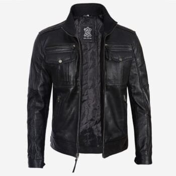 Moffit Men's Black Leather Biker Jacket