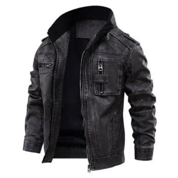 Tavares Men's Café Racer Distressed Black Leather Jacket