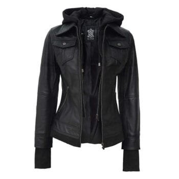 The Céleste Black Bomber Jacket With Removable Hood