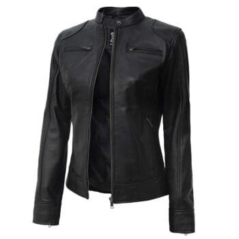 Women's Black Real Leather Moto Jacket