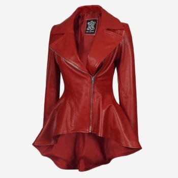 Women's Red Leather Peplum Jacket